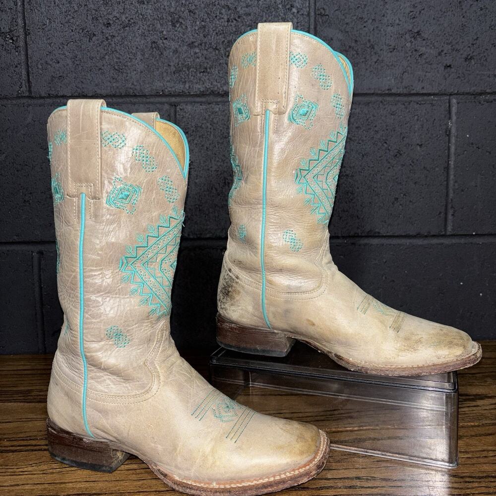 Vintage Roper Western Boots Cream Turquoise Embroidered Leather Mexico Women’s 6